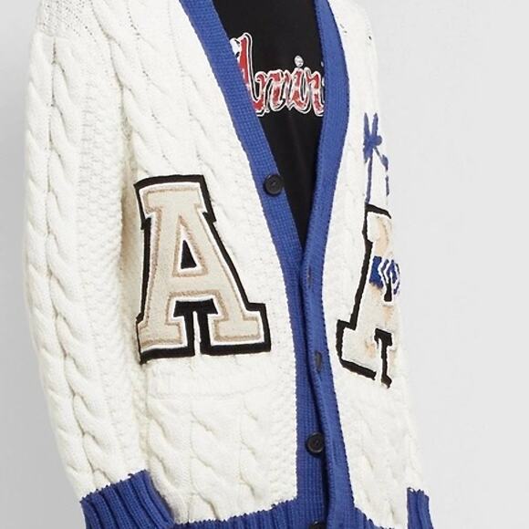 ALANUI: Men's "College Prep" Style White Cotton Cardigan - S - Picture 5 of 7